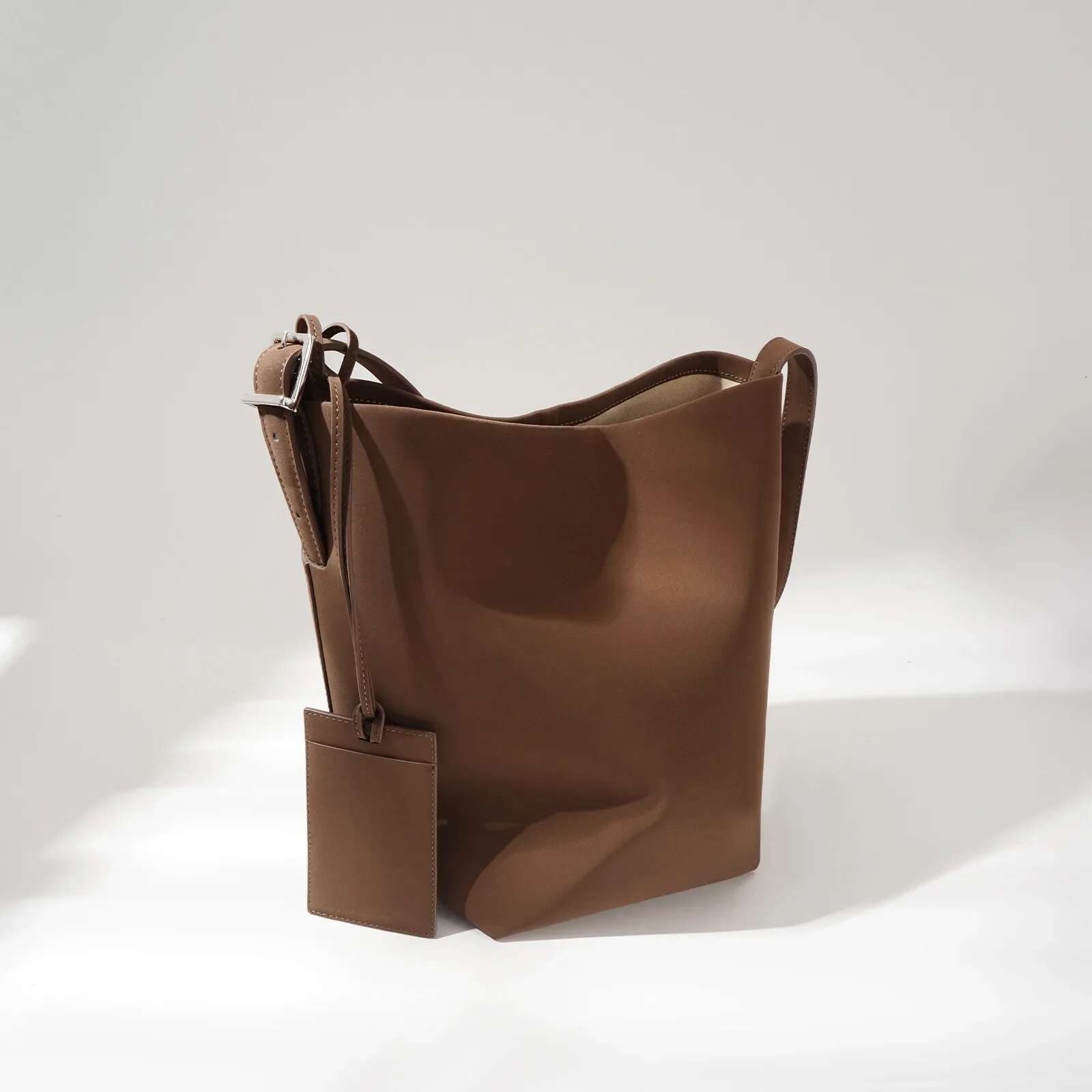 Minimalist Matte Solid Color Bucket Tote Simple Split Cow Leather Women Handbag With Cardholder Commuter Ladies Shoulder Bag