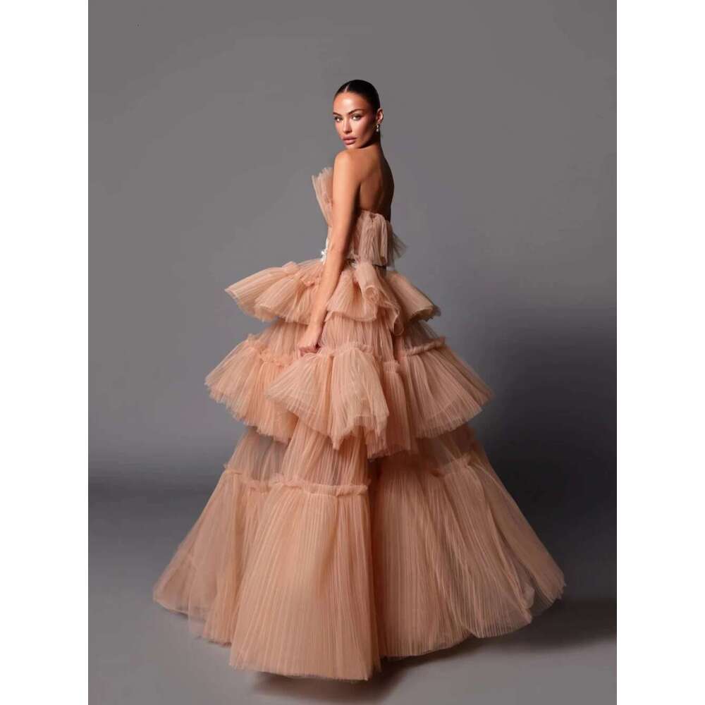 Simple Strapless One ha Layered Elegant Evening Dress Appliques Custom Ball Gown Party Celebrity Modern Sleeveless Female Wear Prom