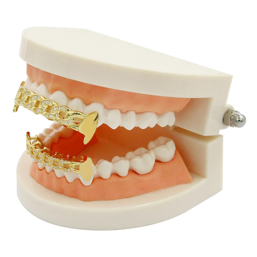 Hollow out Top Bottom Mouth Iced Out Cubic Zirconia Brass Teeth For Men Teeth Grills Tooth Caps Removable Body Jewelry 250219