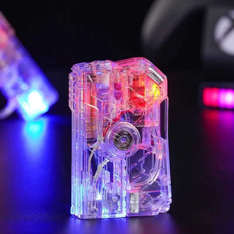 Creative Luminous Fingertip Spinner Folding Lighter Transparent Rotating Decompression Windproof Lighter Mens GiftsT250224