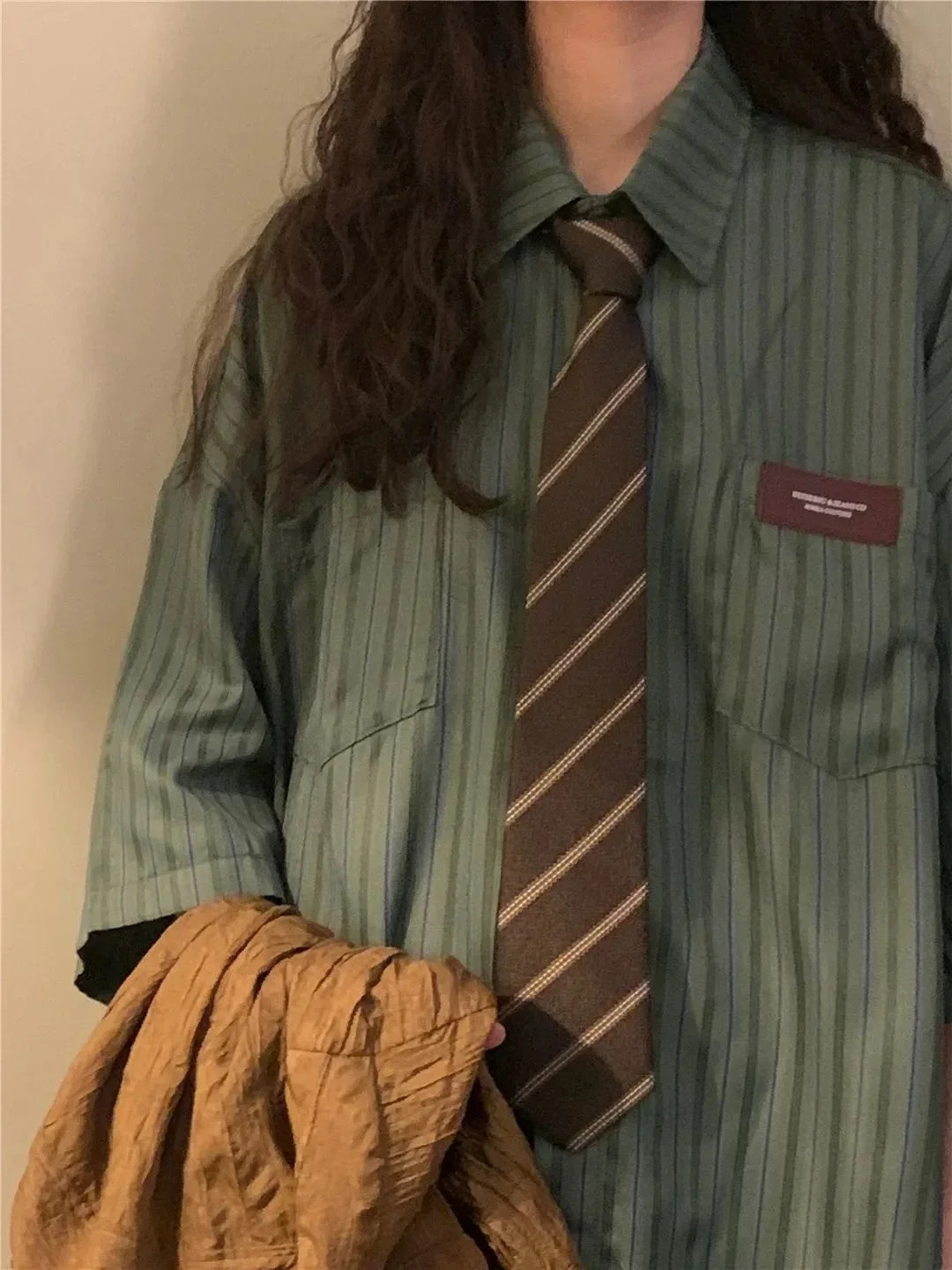 Retro Fitting Loose Versatile Style Short Sleeved Striped Shirt Vintage Clothes Top Women Shirts Blouses 250224