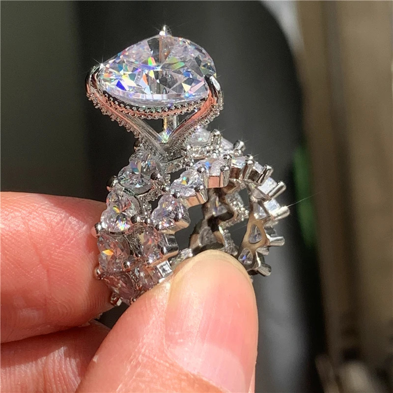 Heart 8ct Lab Diamond Ring Sets 925 sterling silver Engagement Wedding band Rings for Women Men Birthday Party Jewelry 250219
