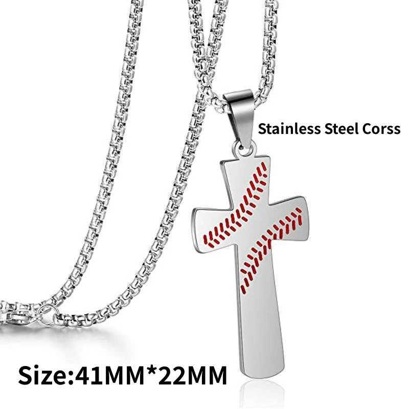 HNSP Baseball Accessories Stainless Steel Cross Chain Pendant Necklace For Men Boy Gift X250224