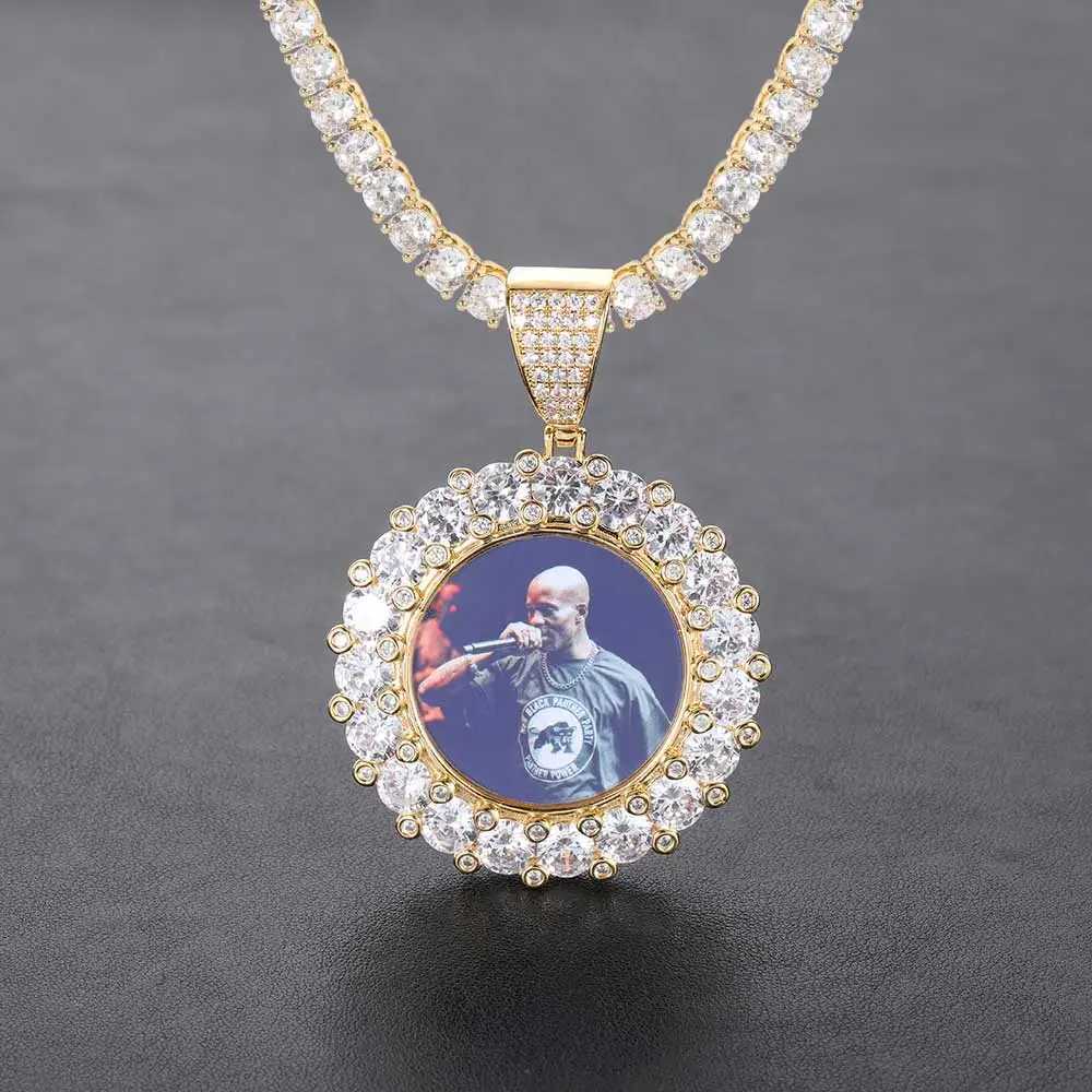 Gold customized large diamond photo medal sparkling necklace pendant hip-hop picture jewelry gift laser can X250224