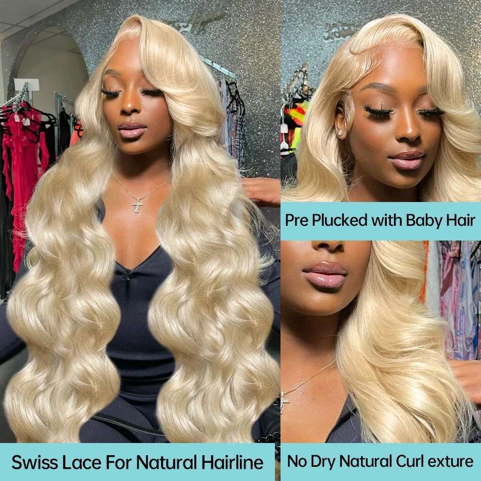 613 Blonde Colored Body Wave Full Frontal HD Transparent 13X4 13X6 Human Hair Lace Front Wigs For Women 40 46 Inches