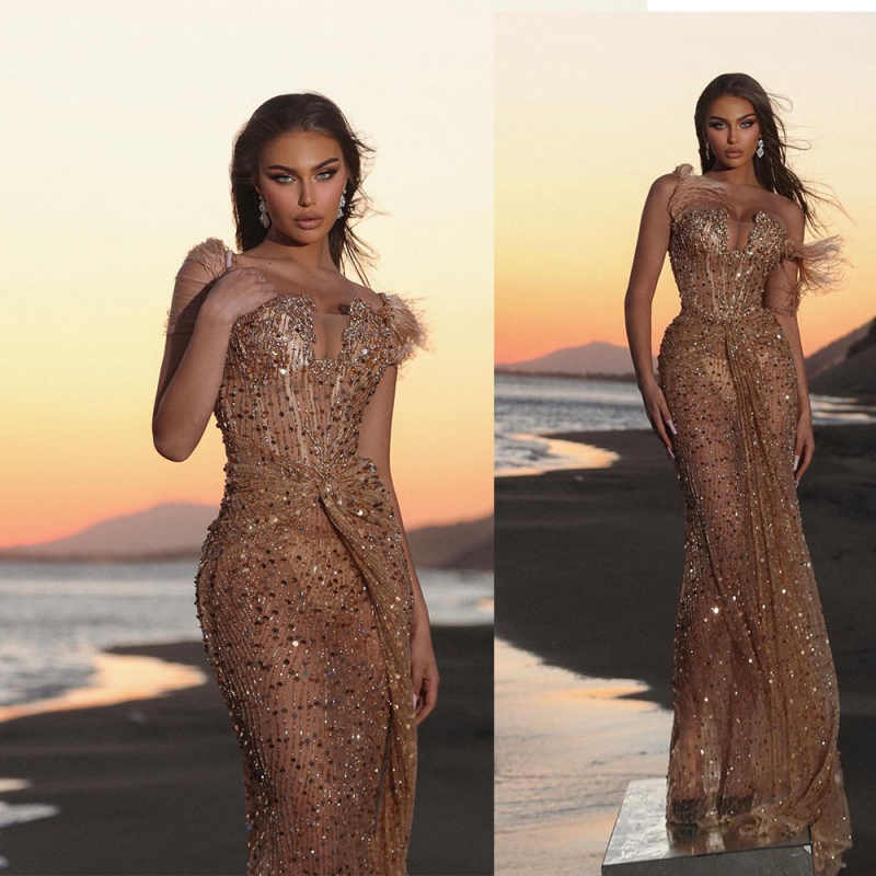 Shiny Mermaid Evening Dress Beaded Crystals Prom Gowns Formal Party Second Reception 50th Birthday Customized