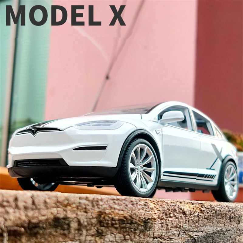 1 20 Tesla X Alloy Diecast Metal Modified Vehicles Car Model Silation Collection Sound Light Toy Gift Free shipping