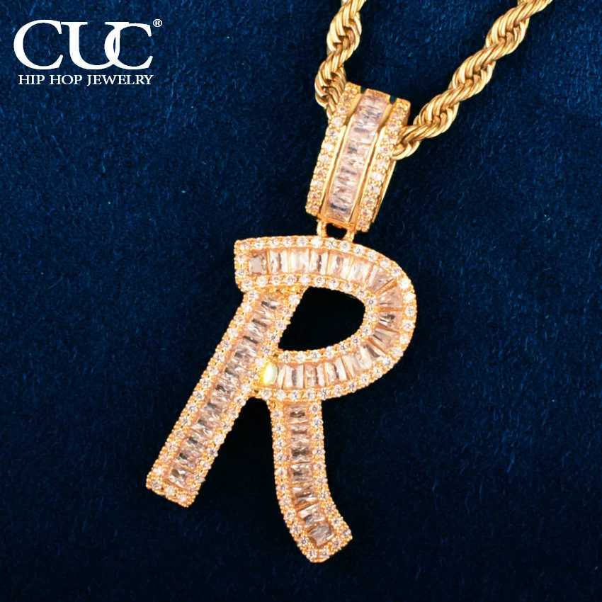 Initials Letters Pendant For Men Wen Gold Color Bling Zirconia A-Z Name Necklace Chain Link Hip Hop Jewelry X250224