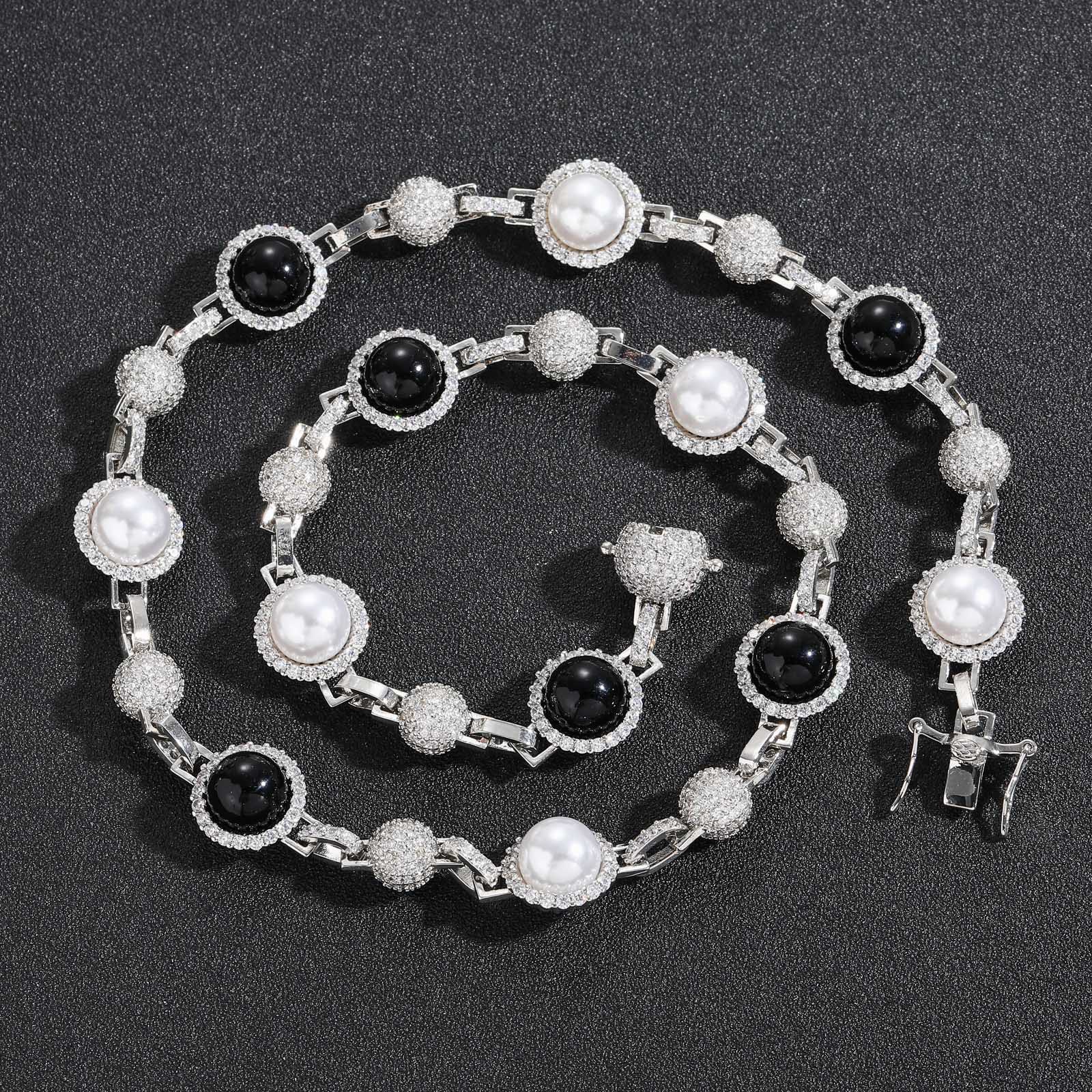 Hip Hop Men Charm Black Pearl Bead Chain Necklaces Retro Stacked Choker Jewelry Accessory