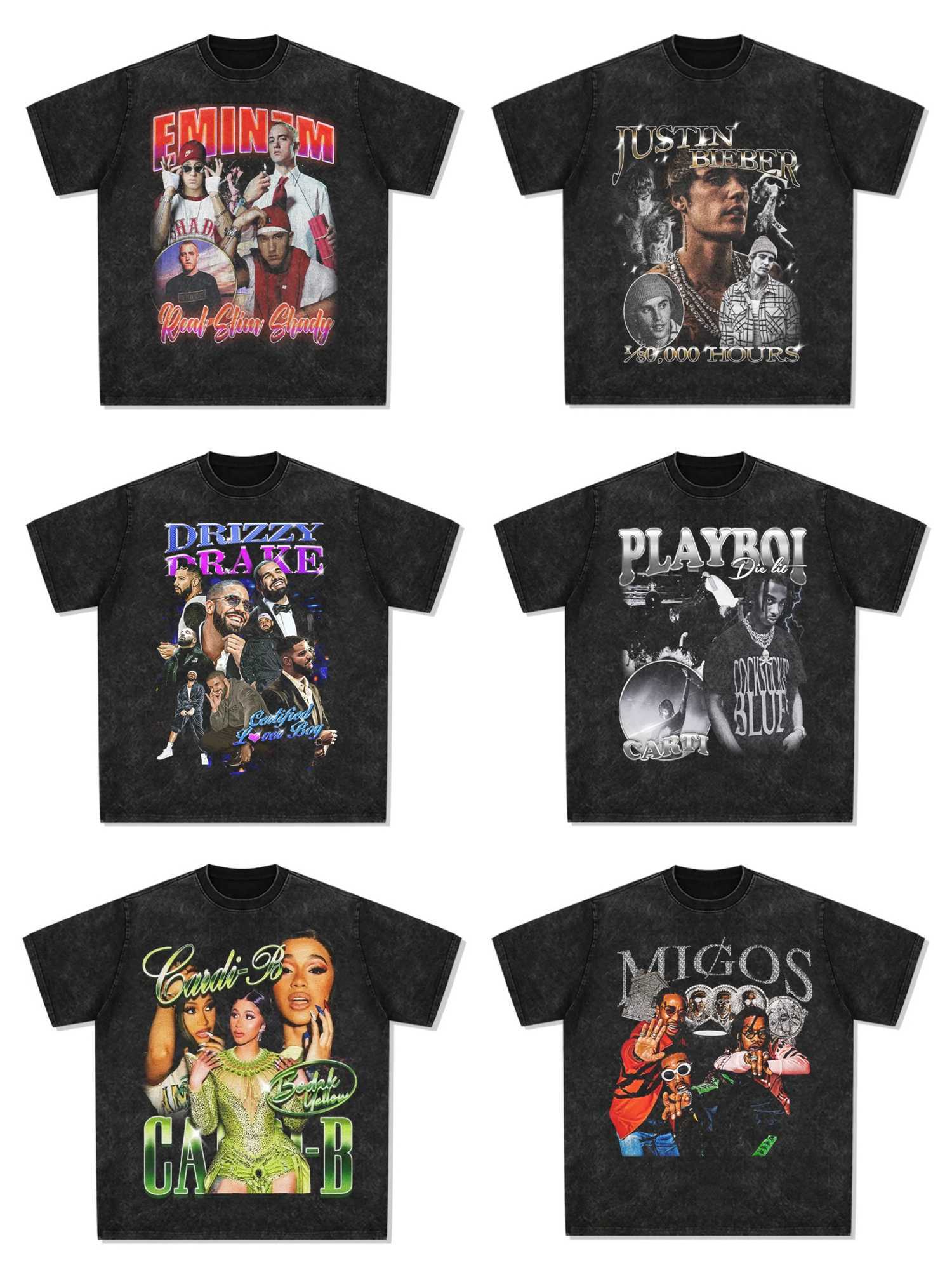 2024 Fashion Choice Formal Cotton Short sleeved Mens Summer Street T-shirt Retro Printed Washed Short sleeved Top W250224