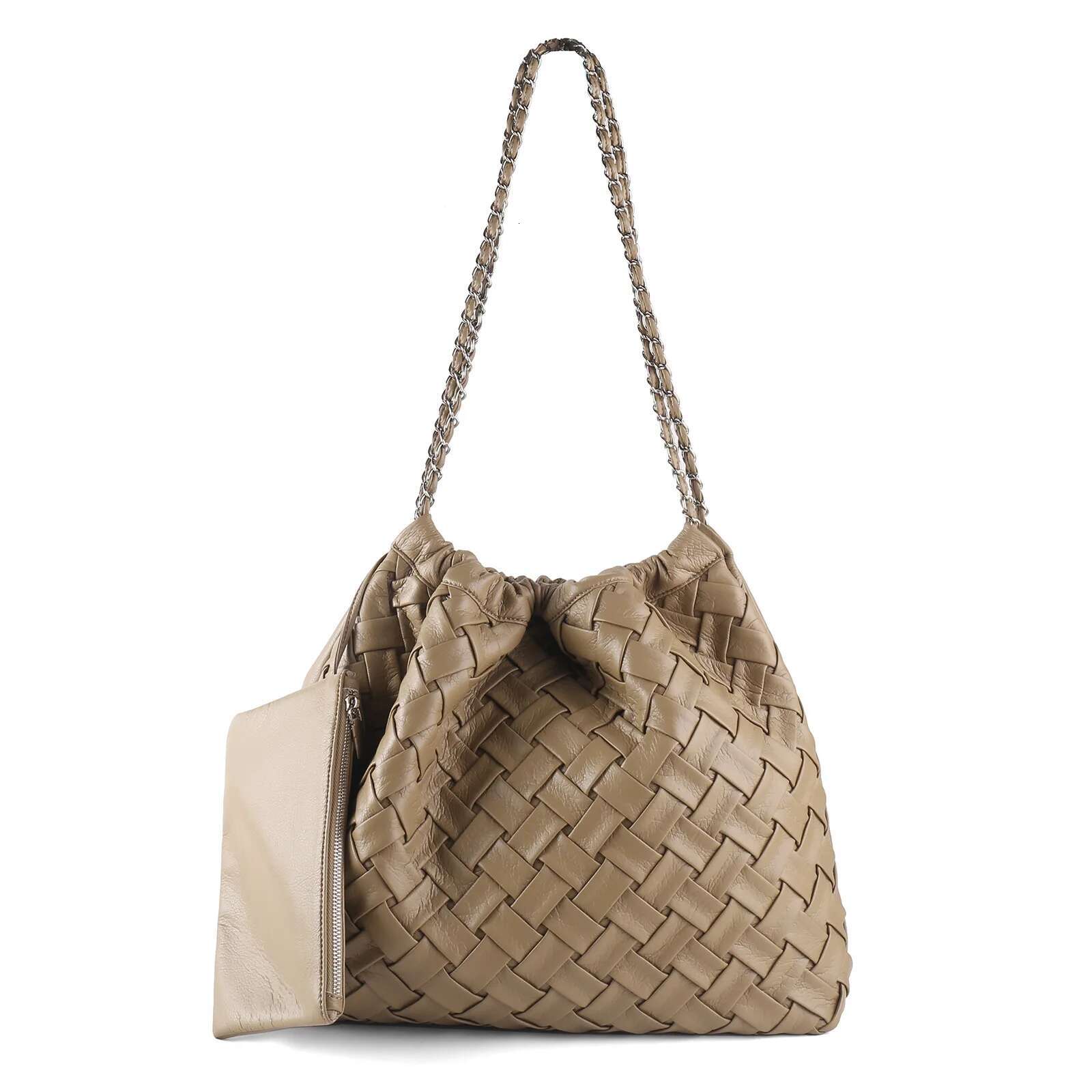 ZR DIARY Woven Tote Large Capacity Women Fashion Chain Shoulder Bags Ruched Crossbody Bag 223Z06