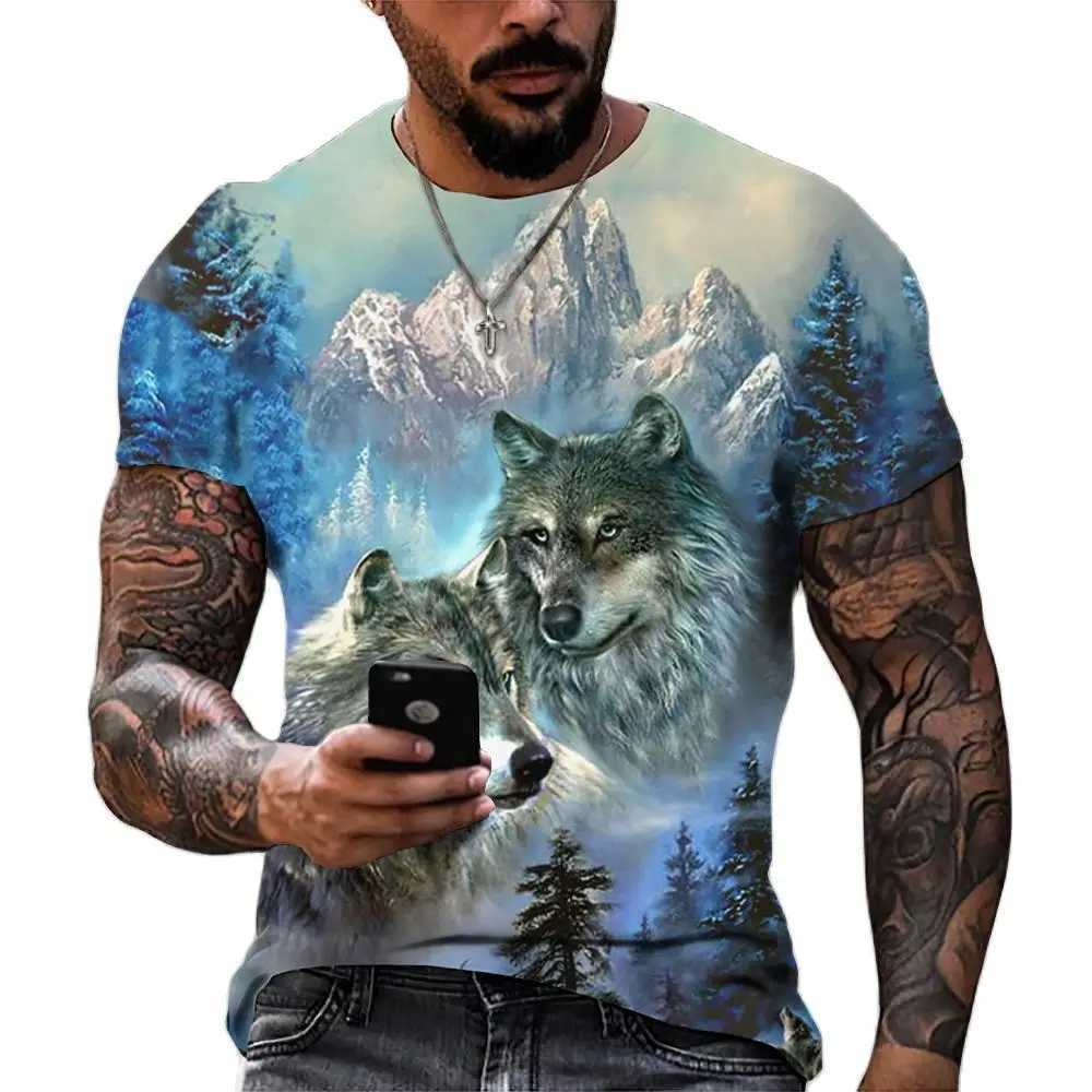 2024 Wolf T Shirt For Mens Animal Print Short Sleeve Top 3D Casual Street Mans T-shirt Oversized Tee Shirt Men Vintage Clothing W250224
