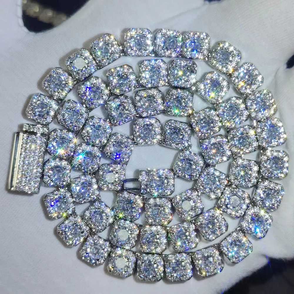 7MM Sparkling Square D-shaped Diamond Cluster Tennis Chain Necklace Hip Hop Jewelry X250224