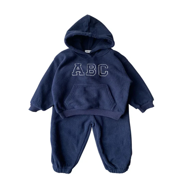 Baby Boy Girl Hooded Clothes Set HoodiePant 2PCS Infant Toddler Child Warm Fleece Home Suit Winter Spring Baby Clothes 1-10Y 250224