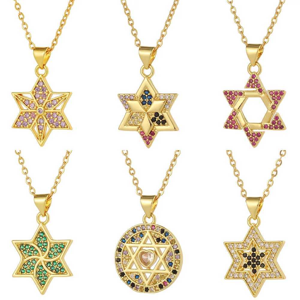 Cubic Zirconia Crystal Je Star Of Davids Pendant Chain Necklace Wen Gold-plated Brass CZ Stones ns Seal Jewelry Her X250224