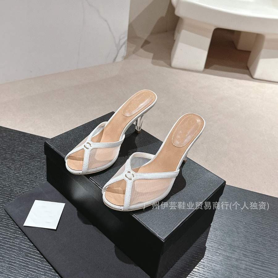 Xiaoxiangxiang 2024 Summer New Style Lace Mesh Elegant Transparent High Heel Sandals Slippers for Women