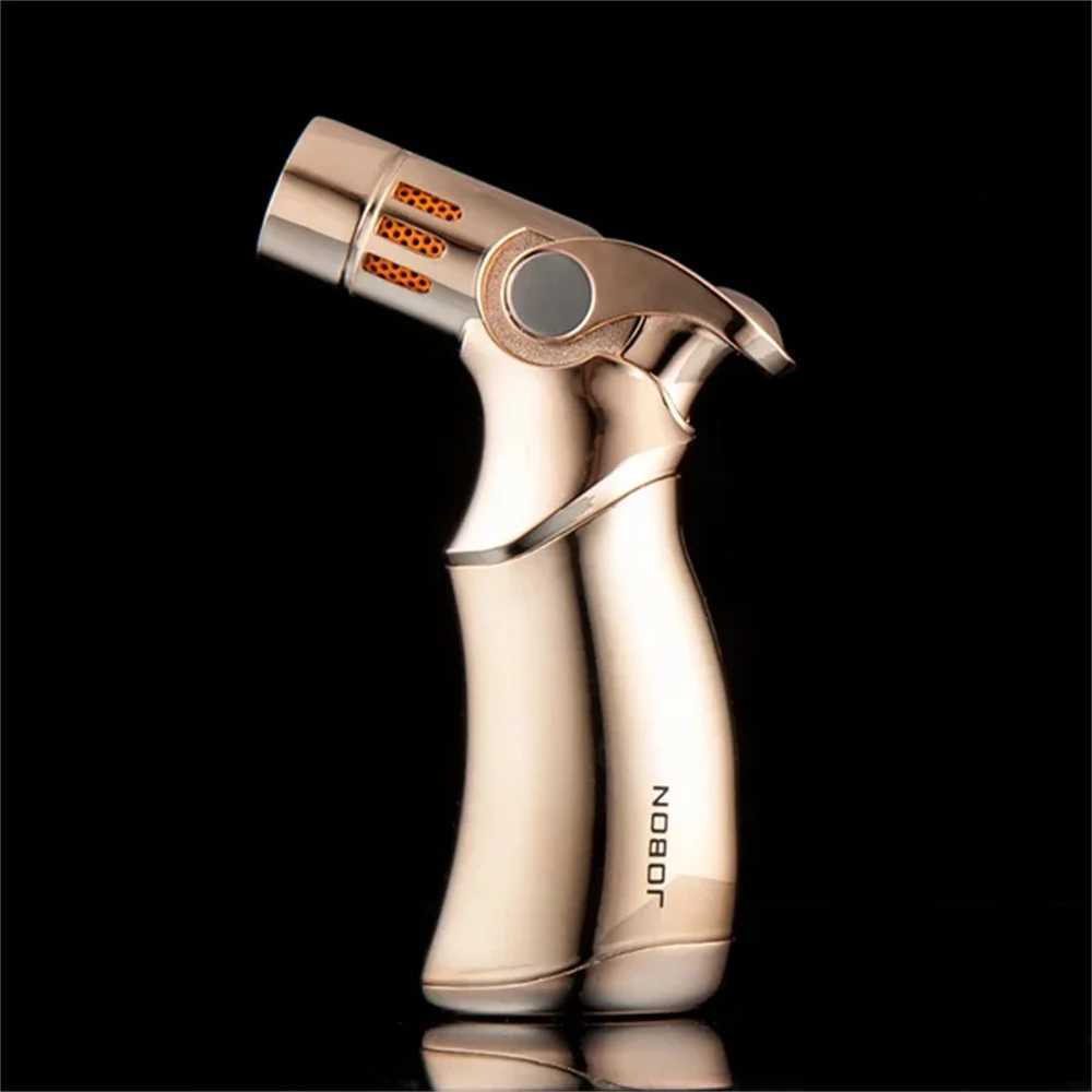 Windproof straight torch blue flame lighter Metal Windproof Cigar Lighter Powerful Blue Flame Spray Gun Turbo Butane Gas TorchT250224