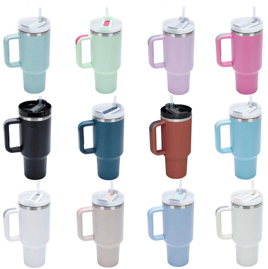 1pc H2.0 40oz Stainless Steel Tumblers Cups With Silicone Handle Lid and Straw 2nd Generation Car Mugs Vacuum Insulated New 40 oz Water Bottles G8823