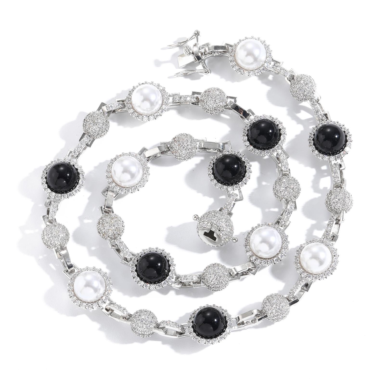Hip Hop Men Charm Black Pearl Bead Chain Necklaces Retro Stacked Choker Jewelry Accessory