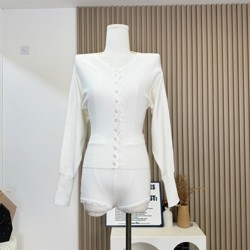 Women's Tracksuits Elegant Knitted Long Sleeve O-neck Short Cardigans Set Fashion Women Elastic Bodycon Shorts Suits Female Street Club