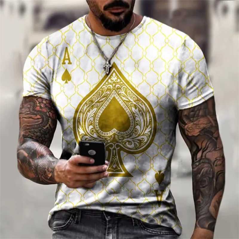 Black and white poker T-shirt 3D spade print fashion street O-neck mens T-shirt short sleeved hip-hop casual summer top W250224