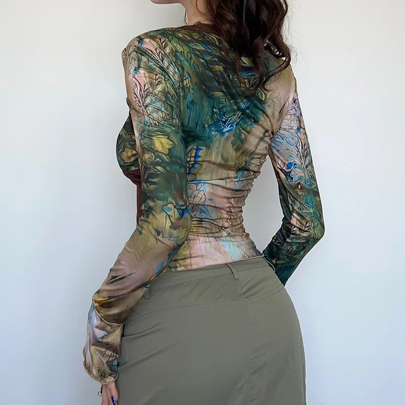 Lamuusaa Vintage Crop Top Fairycore Aesthetic Graphic Floral Print Flared Long Sleeve T Shirts y2k Women Clothes Streetwear 250224