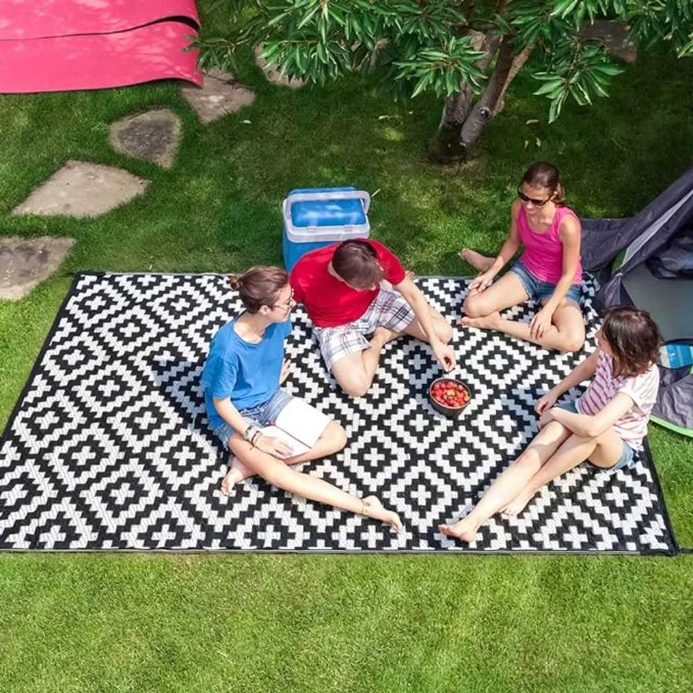 MiRcle Sweet Waterproof Outdoor Rug 4X6 ft Rrsible Black White Plastic Straw Patio Carpet for Camping 120X180cm Floor Mat Z250222