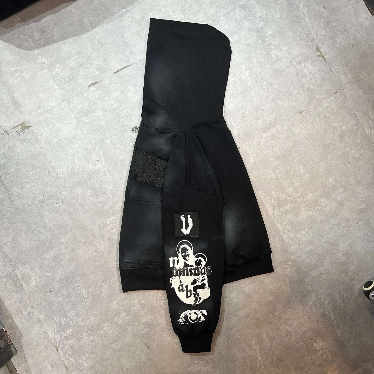 Retro Gothic Alphabet Embroidered Patch Graphics Oversized Zipper Hoodie Men's Y2K New Haruku Hip-Hop Casual Joker Street Wear