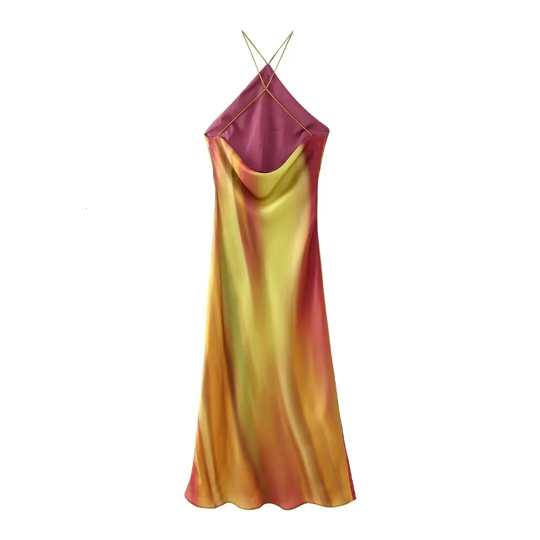 Autumn Womens European And American Style Printed Sleeveless Halter Long Dress Street Fashion 250222