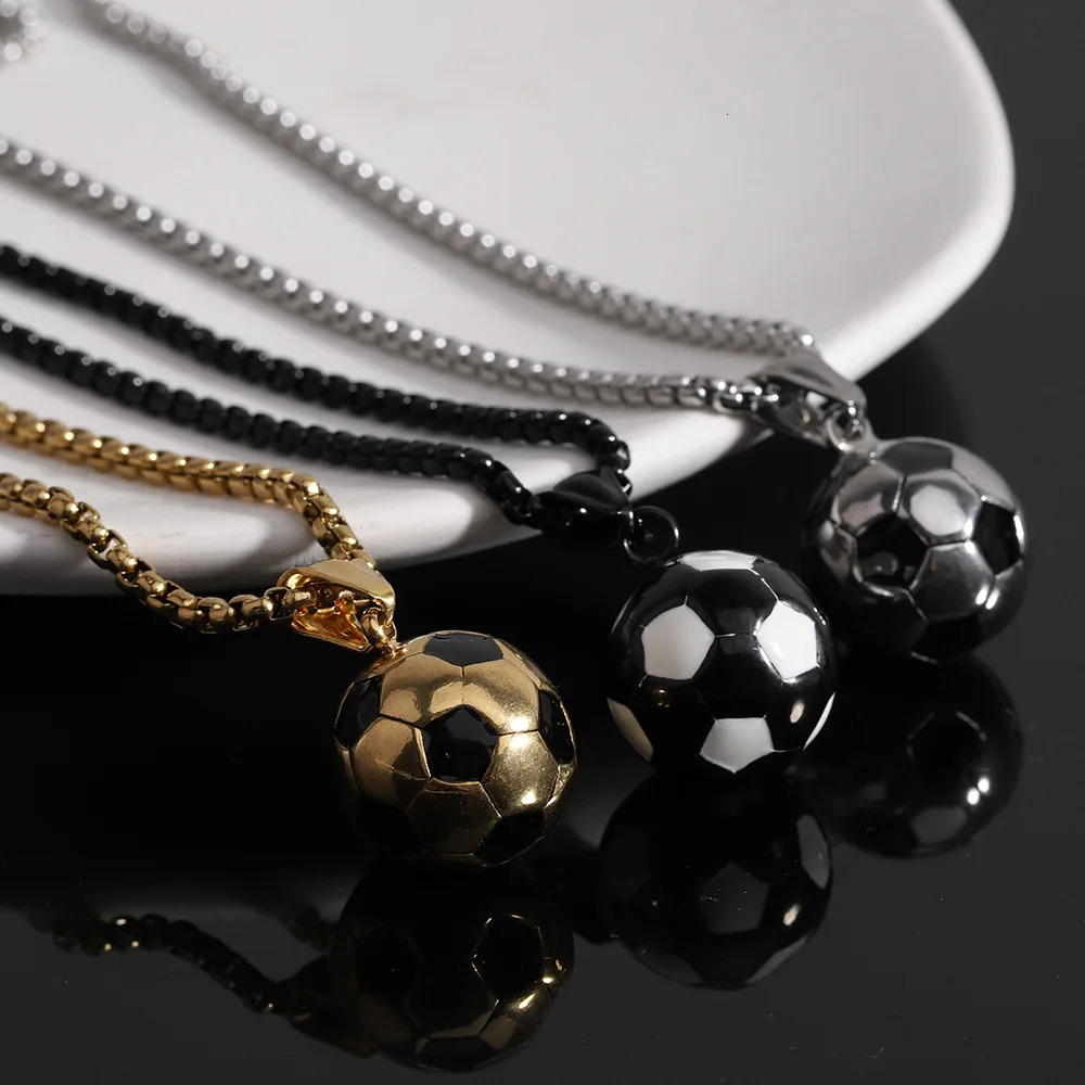 HNSP Stainless Steel Football Pendant Chain Necklace For Men Boy Jewelry Soccer Accessories Birthday Gift 250117