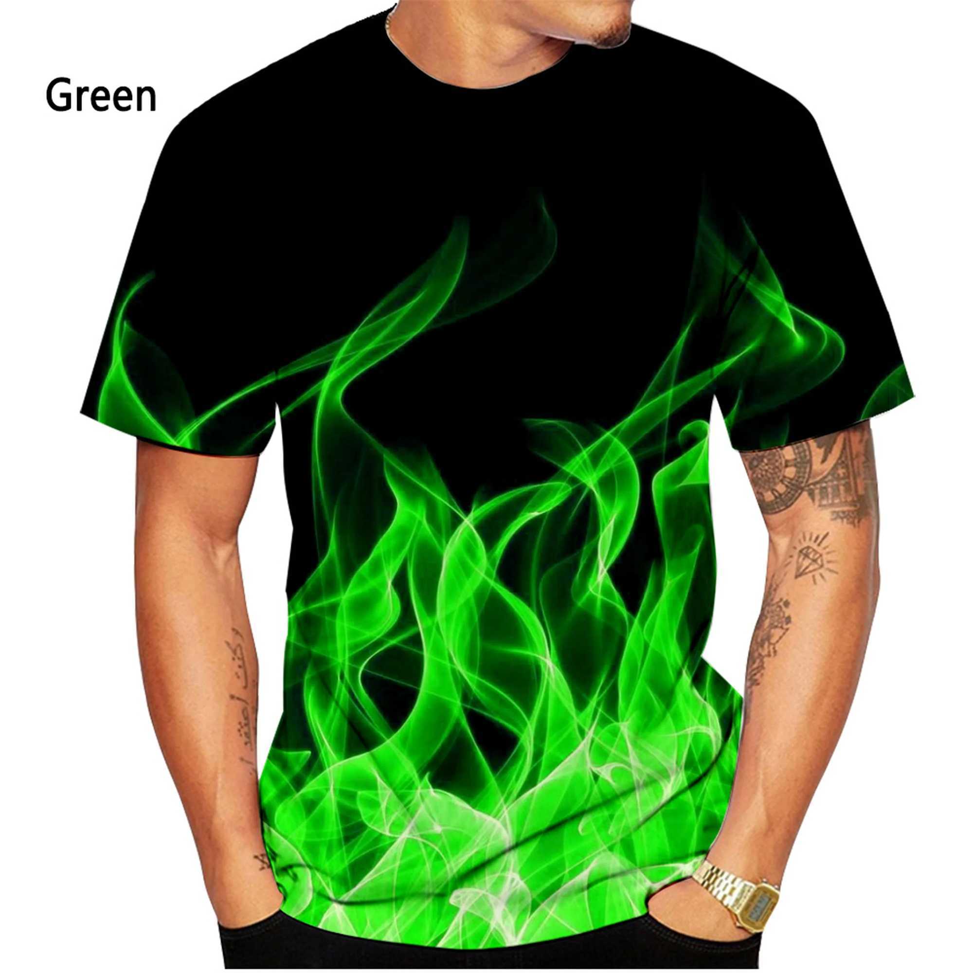 New fashion color flame 3D printed T-shirt for men and women summer casual short sleeved top W250224