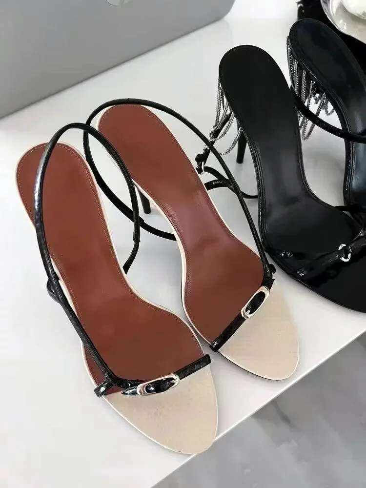 Designer Buckle Open Toe Slip On Back Strap Sandals Women Summer Fashion Black White High Heels Wedding Prom Shoes Atos Mujer