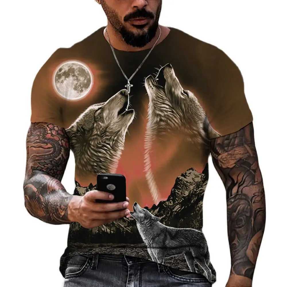 2024 Wolf T Shirt For Mens Animal Print Short Sleeve Top 3D Casual Street Mans T-shirt Oversized Tee Shirt Men Vintage Clothing W250224