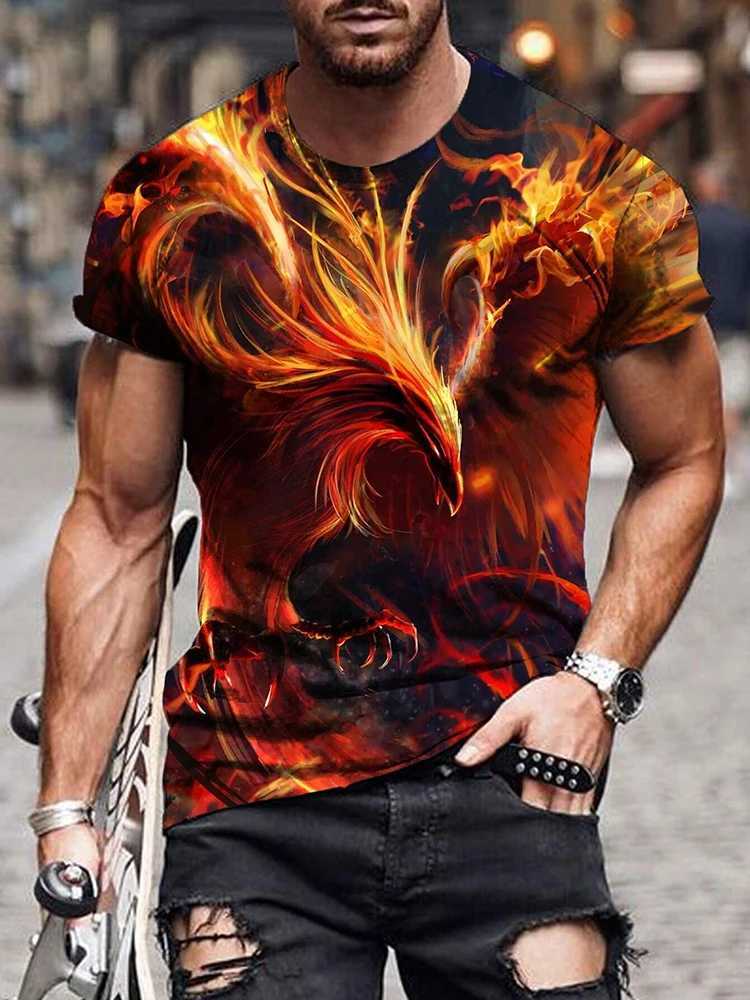 New Summer Daily Casual Mens Tops Street Fashion Dragon And Skull Printed Mens T-shirt Outdoor Sports Light Breathable Mens Tee W250224
