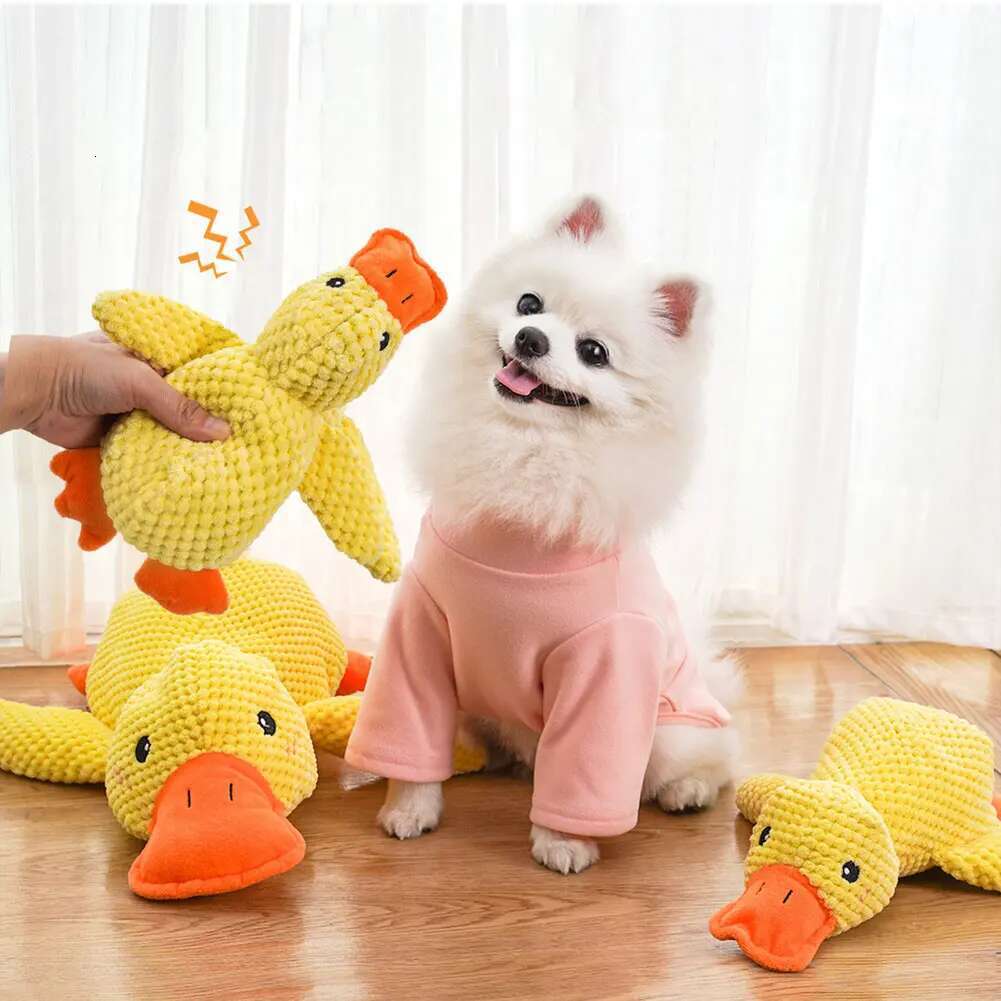 Plush Dog Calming Toy Bite Resistant Sleeping Sound Making Yellow Duck For Small Dogs Golden Retriever Corgi Pet Toys