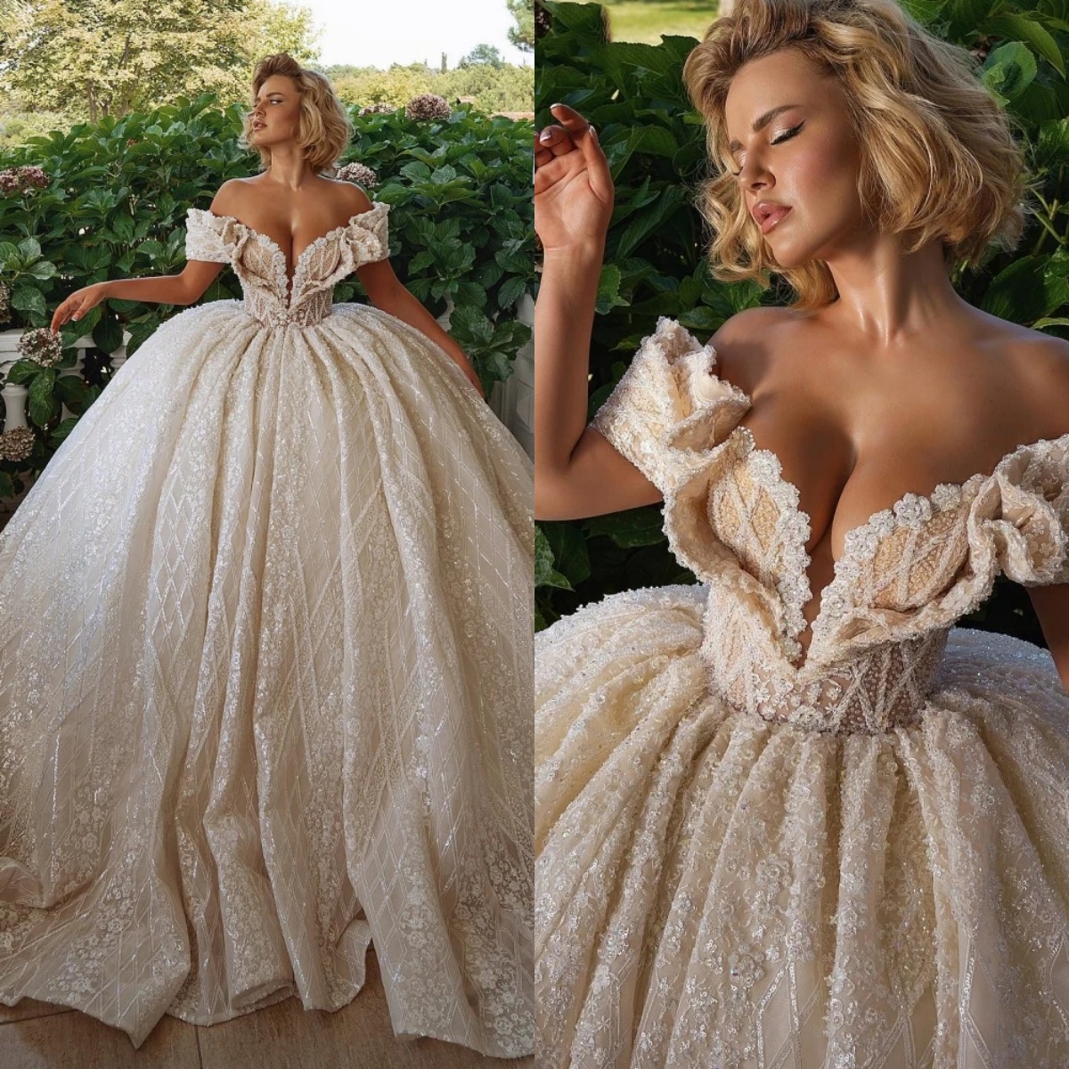 Gorgeous Ball Gown Wedding Dress For Women Sweetheart Neck Off Shoulder Bridal Gowns Sequins Appliques Sweep Train Dresses Custom Made vestidos de nov