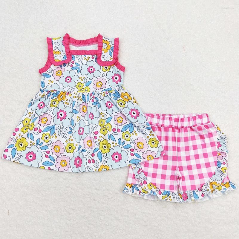 Clothing Sets Baby Girls Clothes Flowers Tunic Tops Pink Shorts Summer Fashion Kids Designer Boutique Outfits