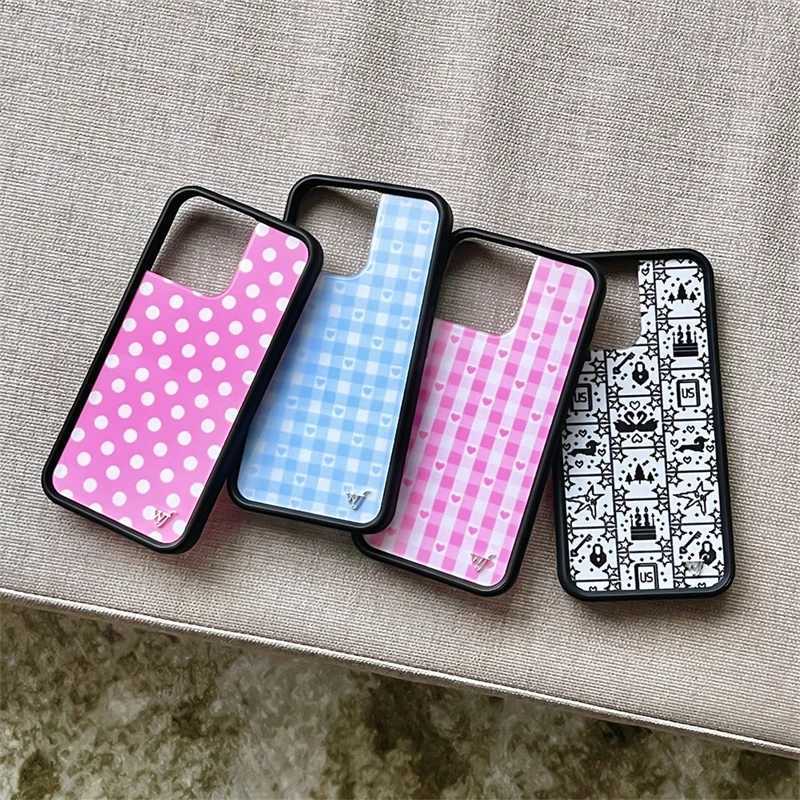 Wildflower cute Polka Dot Love plaid phone case iPhone13 Pro 14 Pro 15 Pro 14plus 16promax 12 WF acrylic stylish back cover X250224