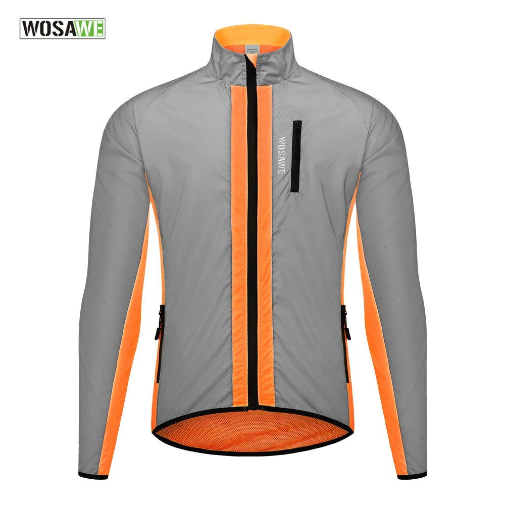 WOSAWE Ultralight Reflective Mens Bicycle Jacket Waterproof Running Windproof Machine Mixed Fluorescent Color Silver Panel 250222