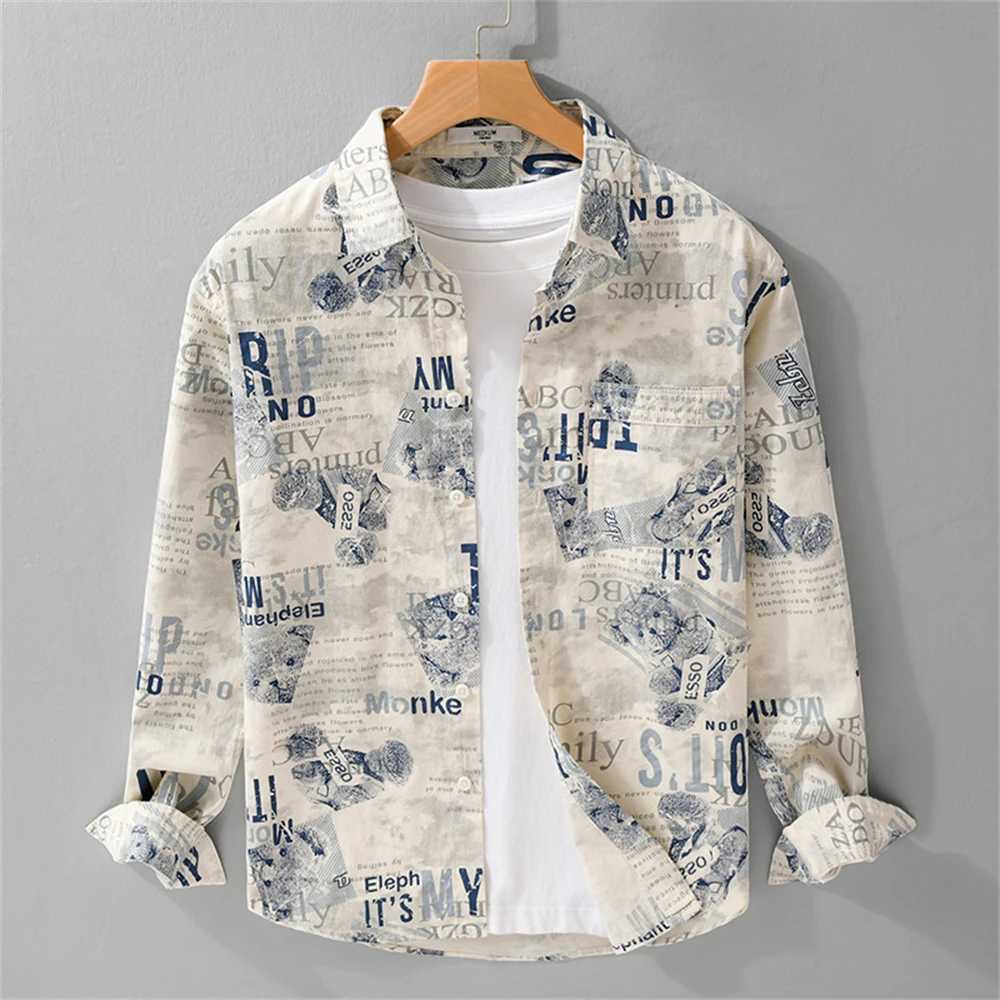 Mens Pure Cotton Long Sleeve Printed Shirts Spring Autumn Comfortable Mens Clothing fashion daily wear Casual shirt for man W250224