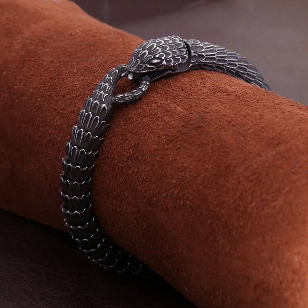 Gothic Vintage Viking Black Snake Chain Bracelet For Men Women Punk Hip Hop Ouroboros Bracelets Biker Amulet Jewelry Wholesale 250221bj