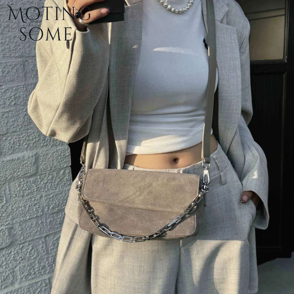 Motingsome Retro Natural Suede Leather Women Messenger Bag Frosted Skin Handbag And Purses Chians Pouch Lady Coffee Tote