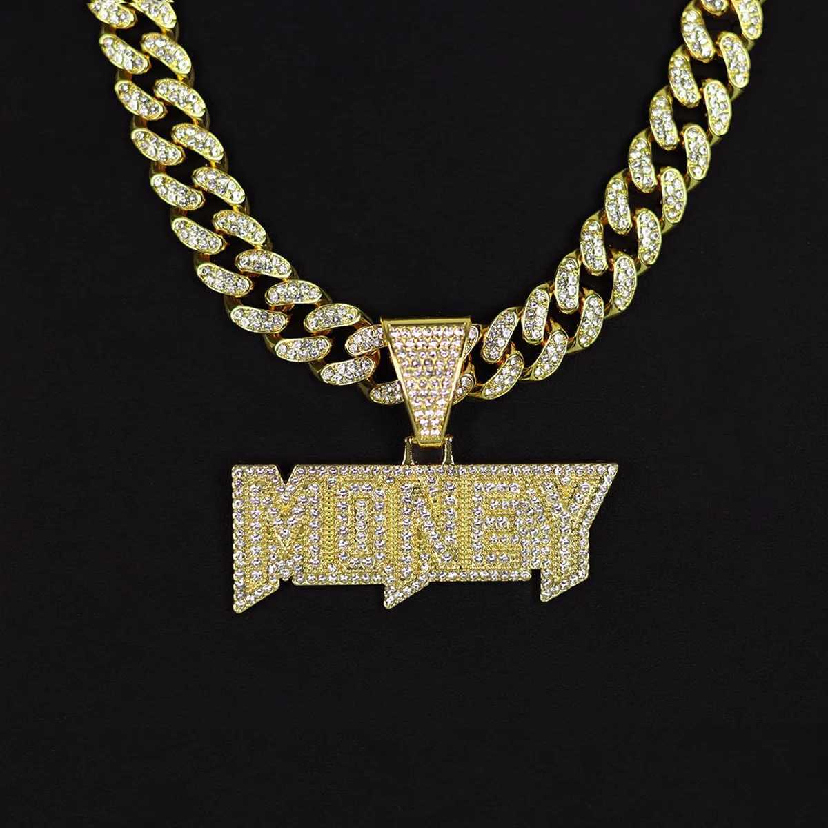 d out big chain with alloy and rhinestone hip hop MONEY letter pendant necklace X250224