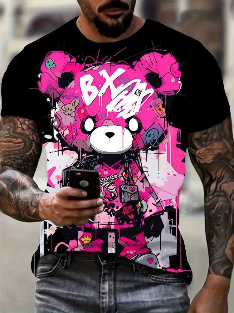 3D Graffiti Headphones Printed Mens Fashion T-shirt Summer Daily Casual Mens T-shirt Urban Street Mens Short-sleeved Top W250224