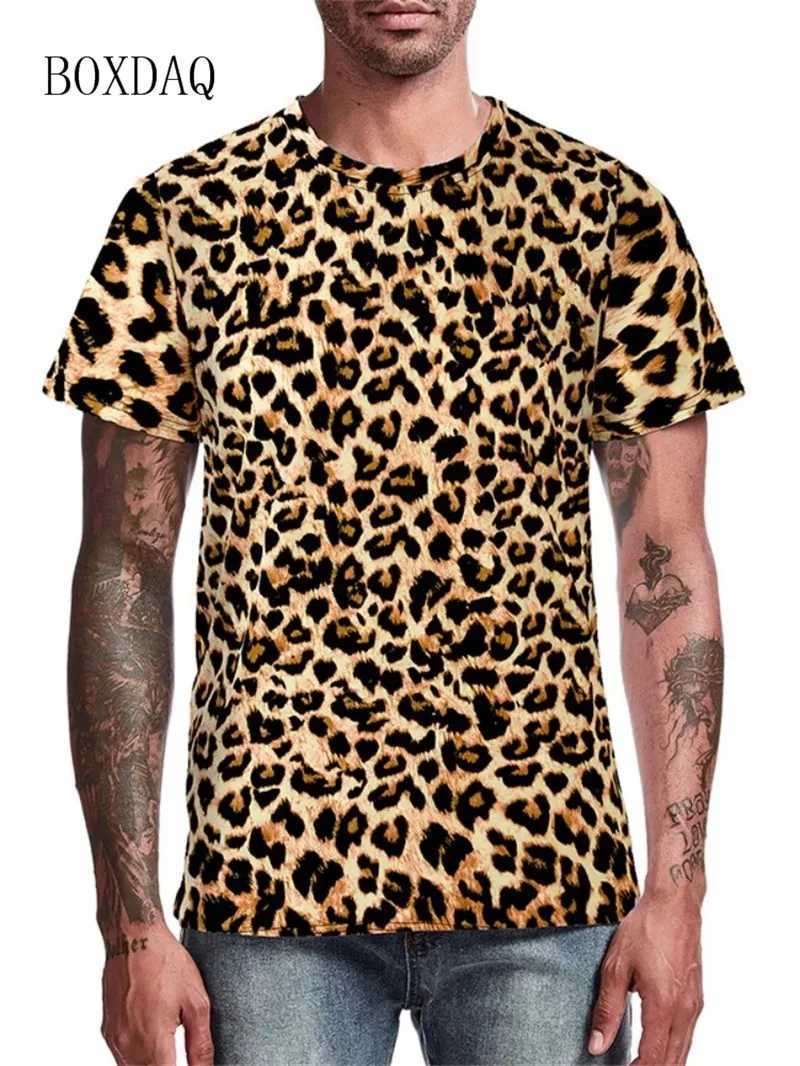 Leopard mens fashion T-shirt short sleeved street clothing 3D printing trend T-shirt 6XL plus size mens clothing O-neck casual top T-shirt W250224