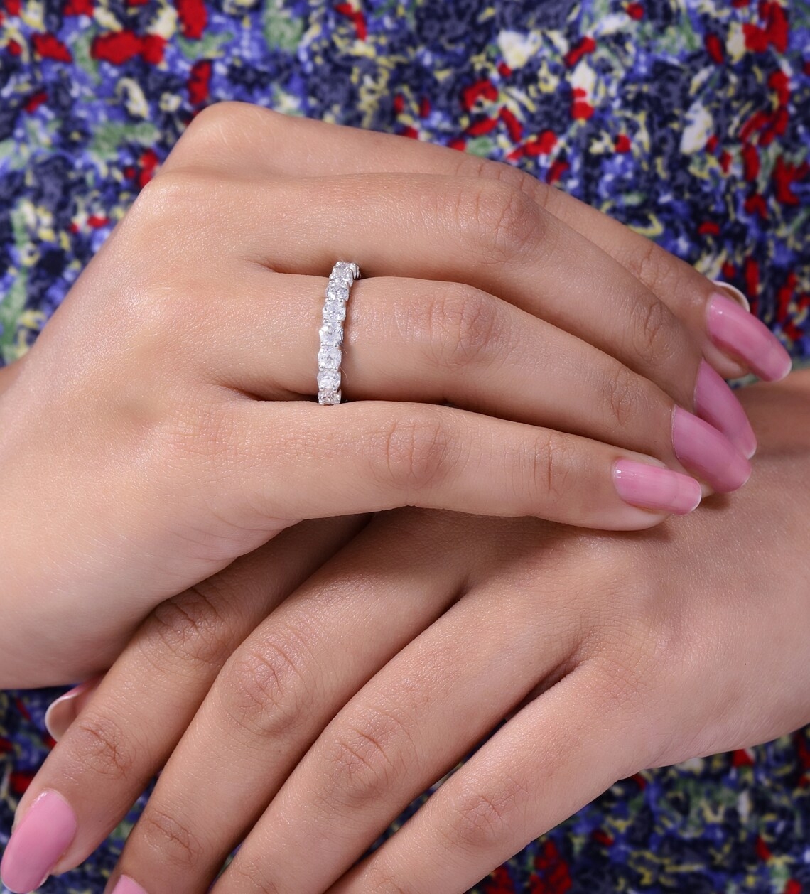 Jewelry 3.0mm Round Cut EF Color Lab Diamond Half Set Eternity Band Stackable Ring 18K White Gold Ring Womens Wedding Ring