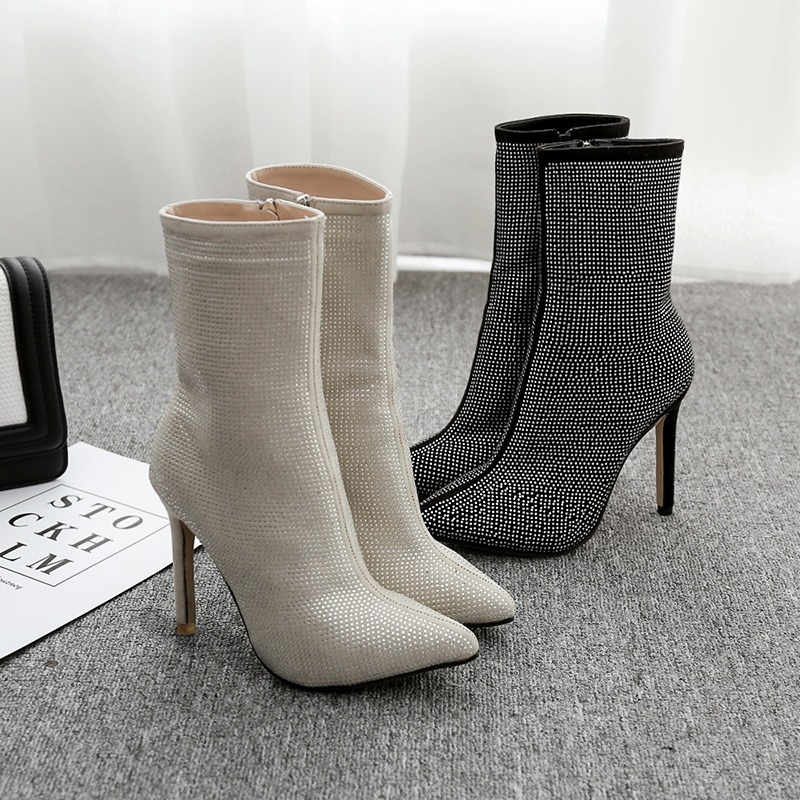 Sophisticated Women's High Heel Footwear with Shimmering Stone Decorations