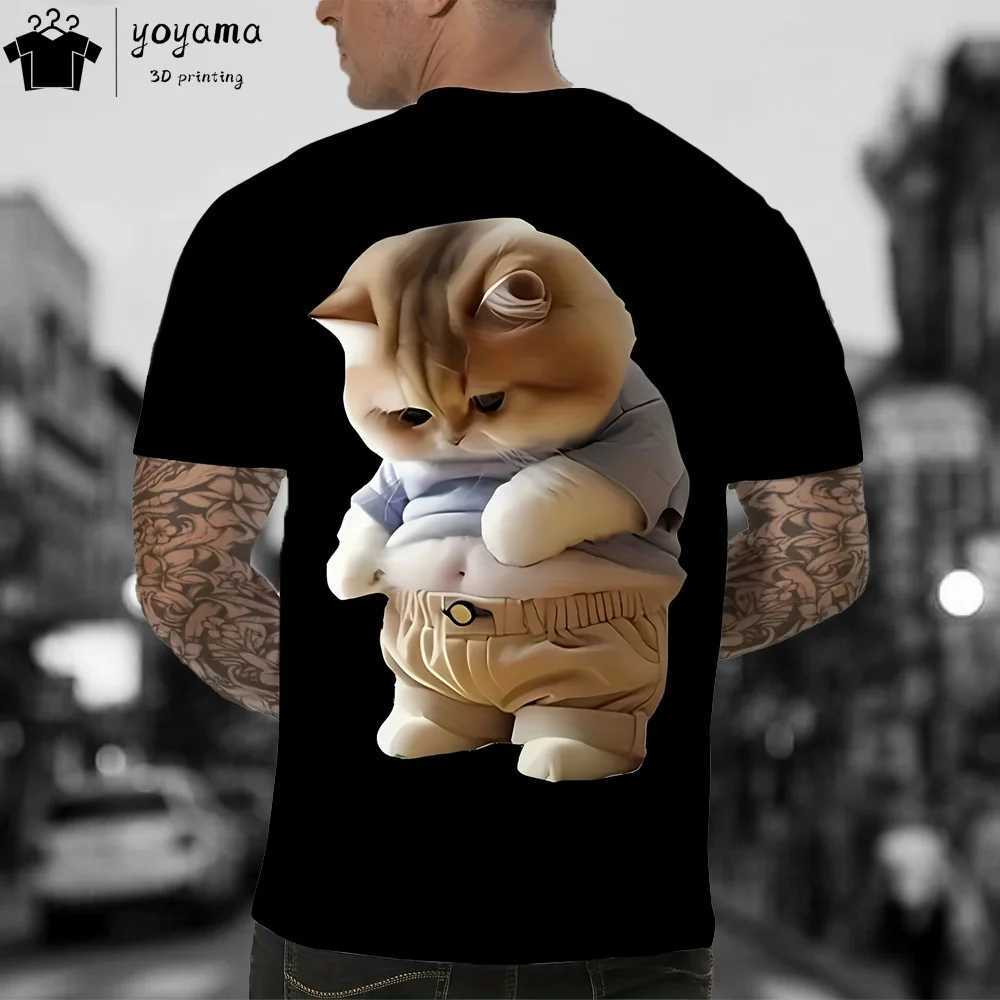 Funny Fat Cat Graphic T shirts Street Fashion Short Sleeve Tee Animal Print T shirt Men Casual Oversiezd T-shirt Mens Clothing W250224