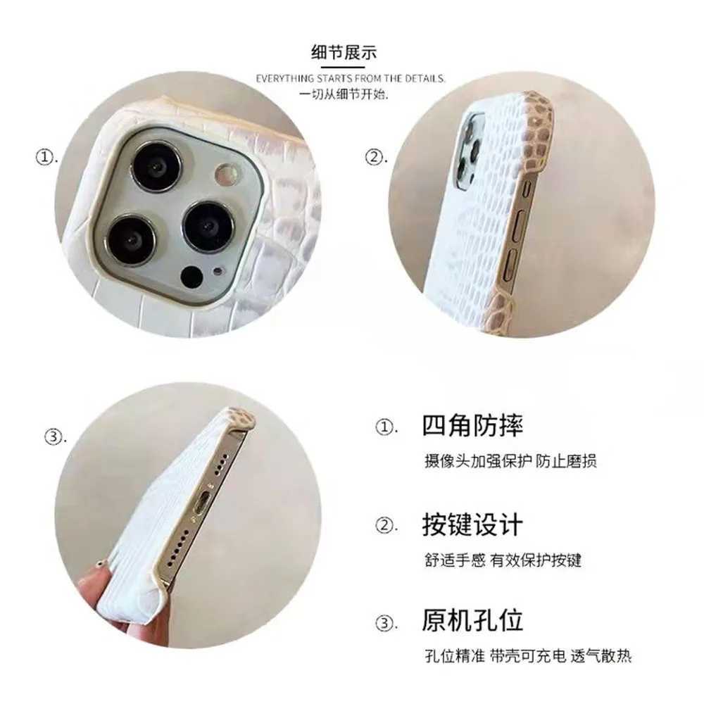 Crocodile Grain Leather Case For iPhone 16 13 14 11 12 15 Pro Max XR X XS 6 6S 7 8 Plus SE2020 Gradient Hard PC Shockproof Cover X250224