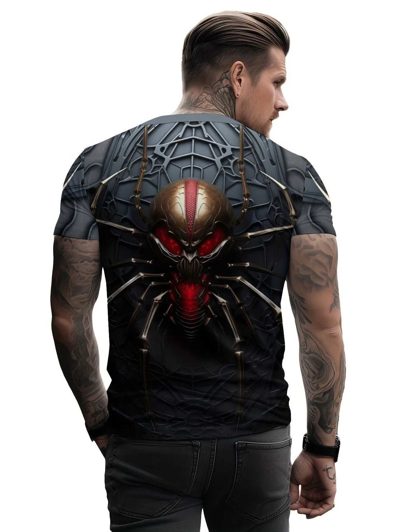 2024 Summer 3d Print Spider Pattern Mens Clothing Street Fashion Trends T-Shirts For Men Oversized T-Shirt Short Sleeve Tee Top W250224